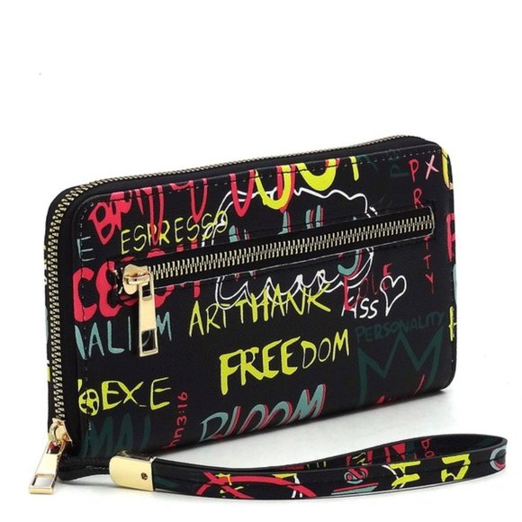 Alba Handbags - Graffiti Print Accordion Wrist Wallet with Graffiti Print Face Mask